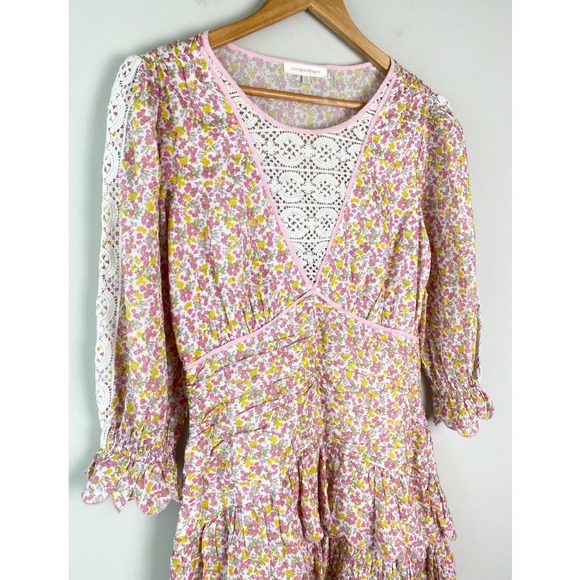 LoveShackFancy Marquise Floral Mini Dress 8 Fruity Punch Pink Cotton Coquette - Picture 5 of 15